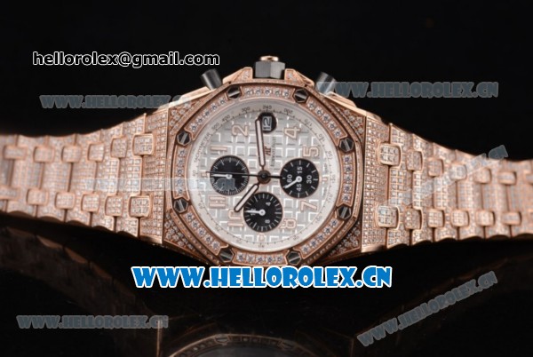 Audemars Piguet Royal Oak Offshore Seiko VK67 Quartz Rose Gold/Diamonds Case with White Dial and Arabic Numeral Markers - Click Image to Close